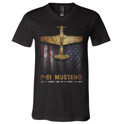 P51 Mustang WWII Fighter Plane V-Neck T-Shirt