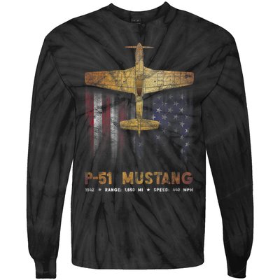 P51 Mustang WWII Fighter Plane Tie-Dye Long Sleeve Shirt
