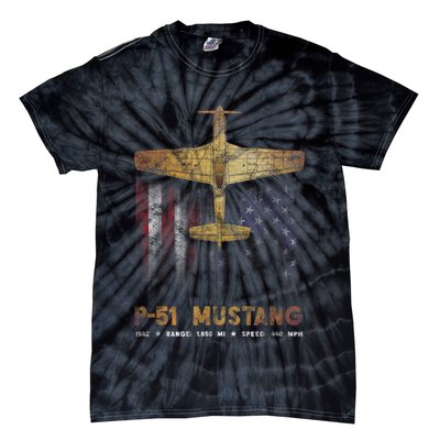 P51 Mustang WWII Fighter Plane Tie-Dye T-Shirt