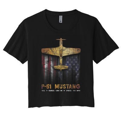 P51 Mustang WWII Fighter Plane Women's Crop Top Tee