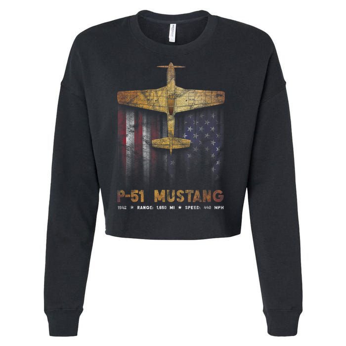P51 Mustang WWII Fighter Plane Cropped Pullover Crew