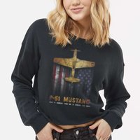 P51 Mustang WWII Fighter Plane Cropped Pullover Crew