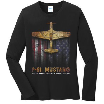 P51 Mustang WWII Fighter Plane Ladies Long Sleeve Shirt