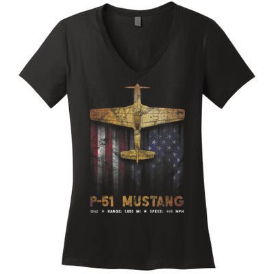 P51 Mustang WWII Fighter Plane Women's V-Neck T-Shirt