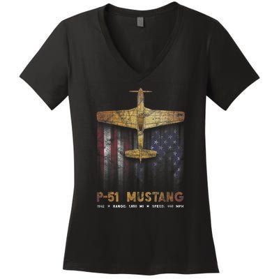 P51 Mustang WWII Fighter Plane Women's V-Neck T-Shirt