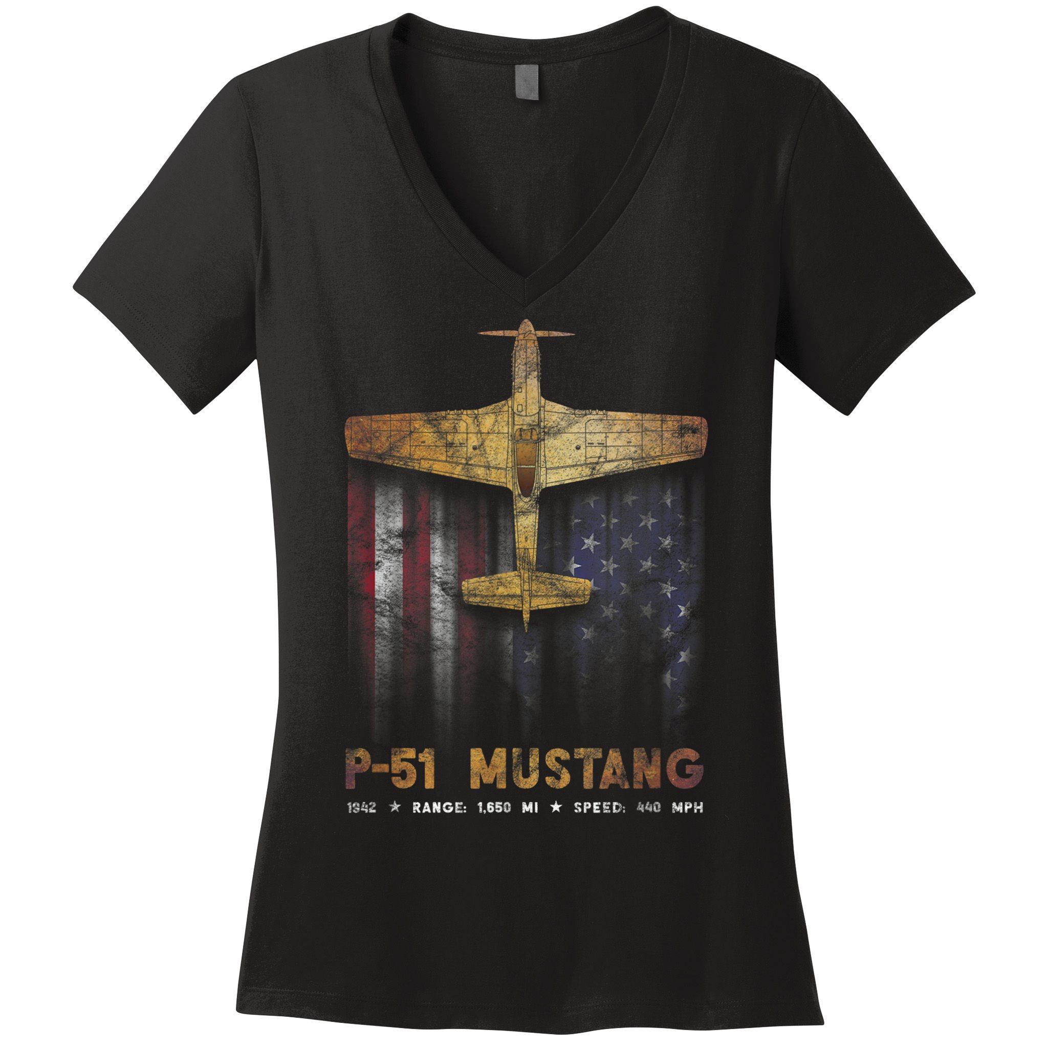 P51 Mustang WWII Fighter Plane Women's V-Neck T-Shirt