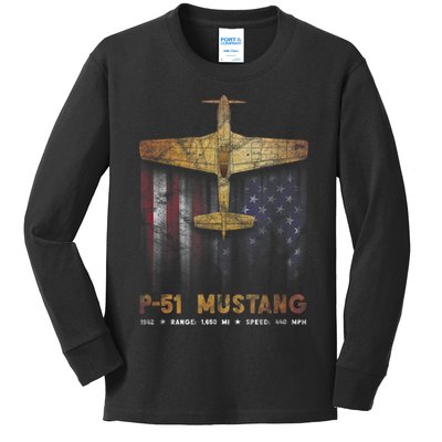 P51 Mustang WWII Fighter Plane Kids Long Sleeve Shirt