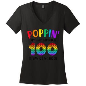 Poppin My Way Through 100 Days of School 100th Day Pop Women's V-Neck T-Shirt