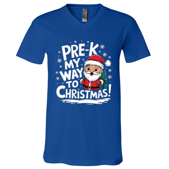 Prek My Way To Christmas Cute Santa Preschool Snowflake Great Gift V-Neck T-Shirt