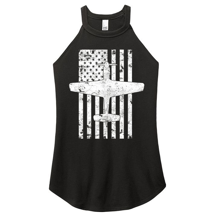 P51 Mustang Wwii Fighter Airplane Vintage Flag Gift Women's Perfect Tri Rocker Tank