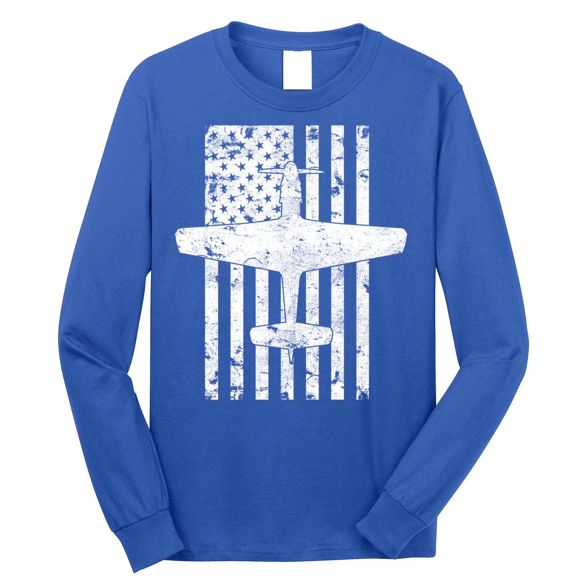 P51 Mustang Wwii Fighter Airplane Vintage Flag Gift Long Sleeve Shirt