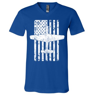 P51 Mustang Wwii Fighter Airplane Vintage Flag Gift V-Neck T-Shirt