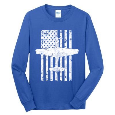 P51 Mustang Wwii Fighter Airplane Vintage Flag Gift Tall Long Sleeve T-Shirt