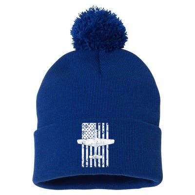 P51 Mustang Wwii Fighter Airplane Vintage Flag Gift Pom Pom 12in Knit Beanie
