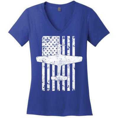 P51 Mustang Wwii Fighter Airplane Vintage Flag Gift Women's V-Neck T-Shirt