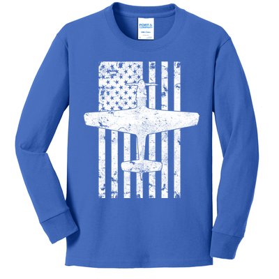 P51 Mustang Wwii Fighter Airplane Vintage Flag Gift Kids Long Sleeve Shirt