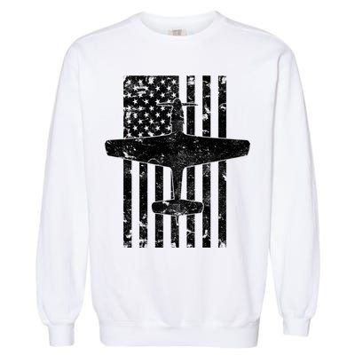 P51 Mustang Wwii Fighter Airplane Vintage Flag Gift Garment-Dyed Sweatshirt