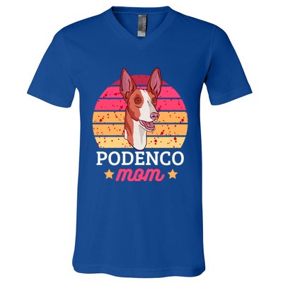 Podenco Mom With A Dog Funny Gift V-Neck T-Shirt