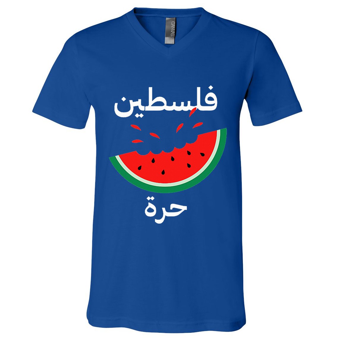 Palestine Map Watermelon Arabic Calligraphy V-Neck T-Shirt