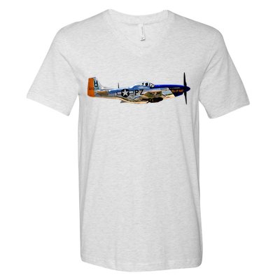 P51 Mustang WWII Fighter Plane US Military Aviation History V-Neck T-Shirt