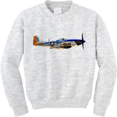 P51 Mustang WWII Fighter Plane US Military Aviation History Kids Sweatshirt