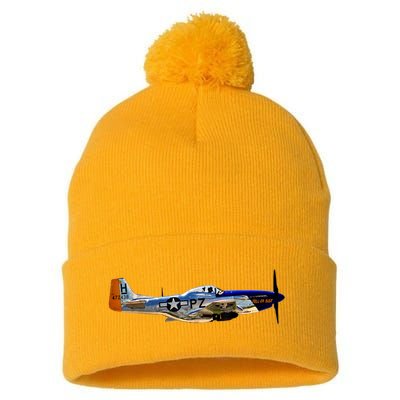 P51 Mustang WWII Fighter Plane US Military Aviation History Pom Pom 12in Knit Beanie