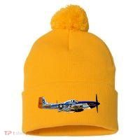 P51 Mustang WWII Fighter Plane US Military Aviation History Pom Pom 12in Knit Beanie