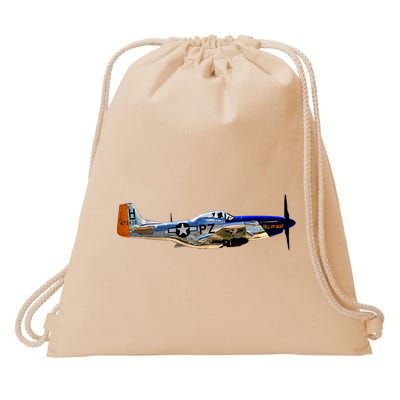 P51 Mustang WWII Fighter Plane US Military Aviation History Drawstring Bag