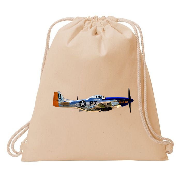 P51 Mustang WWII Fighter Plane US Military Aviation History Drawstring Bag