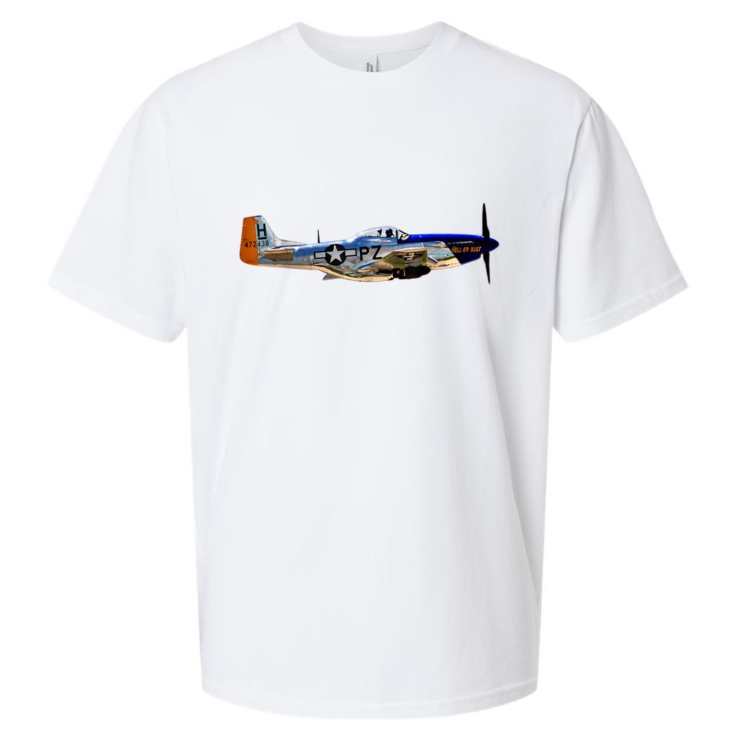 P51 Mustang WWII Fighter Plane US Military Aviation History Sueded Cloud Jersey T-Shirt