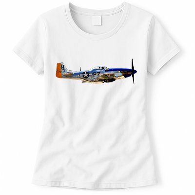 P51 Mustang WWII Fighter Plane US Military Aviation History Womens T-Shirt