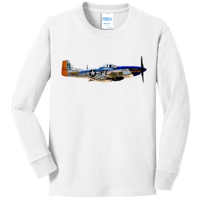 P51 Mustang WWII Fighter Plane US Military Aviation History Kids Long Sleeve Shirt