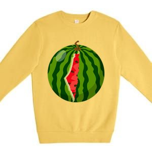 Palestine Map Watermelon Arabic Calligraphy Premium Crewneck Sweatshirt