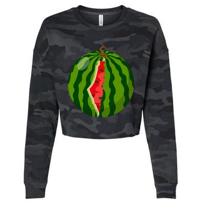 Palestine Map Watermelon Arabic Calligraphy Cropped Pullover Crew