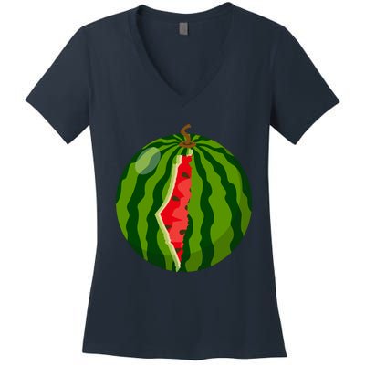 Palestine Map Watermelon Arabic Calligraphy Women's V-Neck T-Shirt