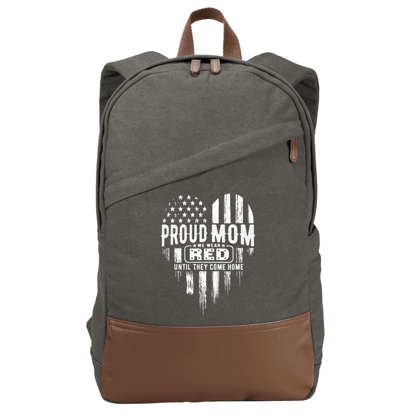 Proud Mom We Wear Red Friday Military Cotton Canvas Backpack