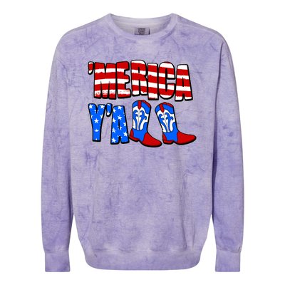 Patriotic Merica Yall Cowboy Cowgirl Boots Colorblast Crewneck Sweatshirt