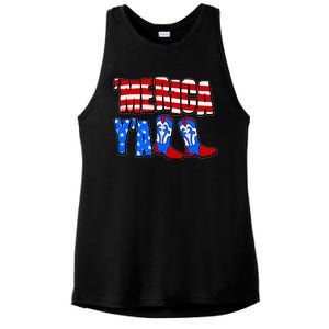 Patriotic Merica Yall Cowboy Cowgirl Boots Ladies PosiCharge Tri-Blend Wicking Tank