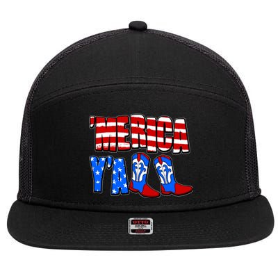 Patriotic Merica Yall Cowboy Cowgirl Boots 7 Panel Mesh Trucker Snapback Hat