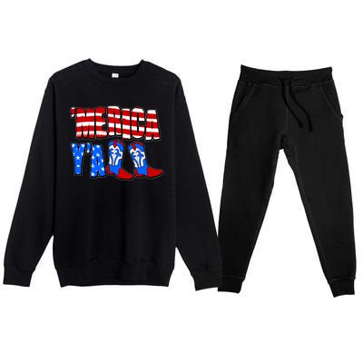 Patriotic Merica Yall Cowboy Cowgirl Boots Premium Crewneck Sweatsuit Set