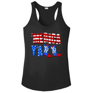 Patriotic Merica Yall Cowboy Cowgirl Boots Ladies PosiCharge Competitor Racerback Tank