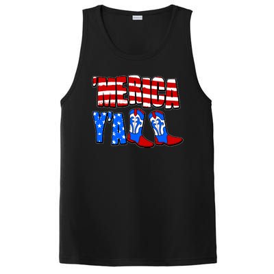 Patriotic Merica Yall Cowboy Cowgirl Boots PosiCharge Competitor Tank