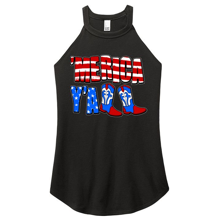 Patriotic Merica Yall Cowboy Cowgirl Boots Women's Perfect Tri Rocker Tank