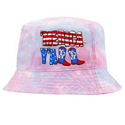 Patriotic Merica Yall Cowboy Cowgirl Boots Tie-Dyed Bucket Hat