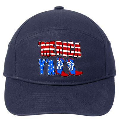 Patriotic Merica Yall Cowboy Cowgirl Boots 7-Panel Snapback Hat