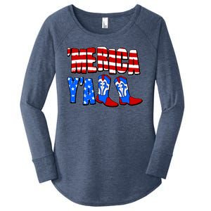 Patriotic Merica Yall Cowboy Cowgirl Boots Women's Perfect Tri Tunic Long Sleeve Shirt