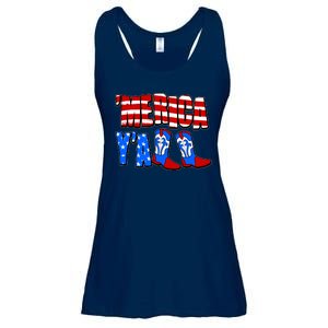 Patriotic Merica Yall Cowboy Cowgirl Boots Ladies Essential Flowy Tank