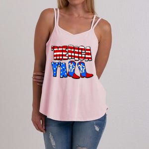 Patriotic Merica Yall Cowboy Cowgirl Boots Women's Strappy Tank