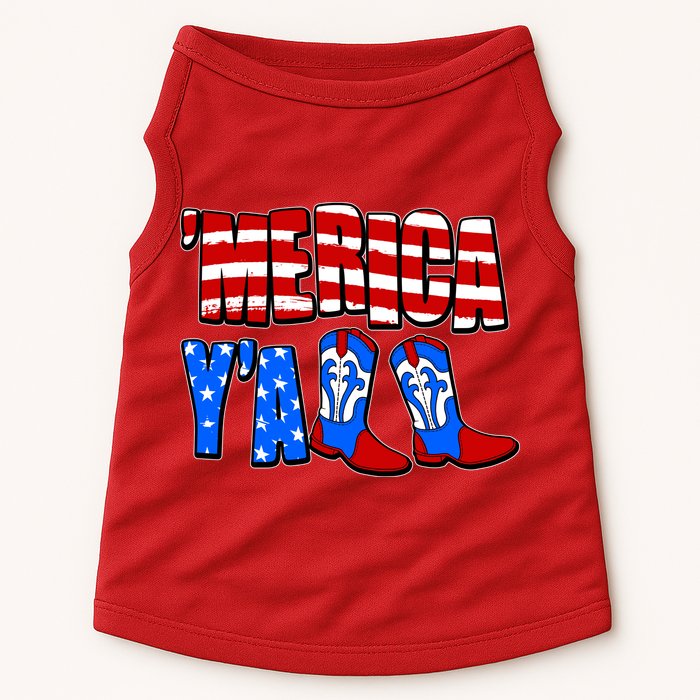 Patriotic Merica Yall Cowboy Cowgirl Boots Doggie Tank