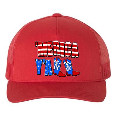 Patriotic Merica Yall Cowboy Cowgirl Boots Yupoong Adult 5-Panel Trucker Hat